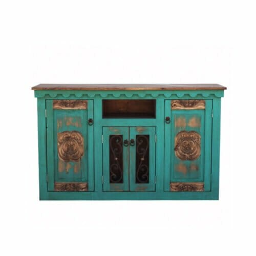 Hand Carved Rustic Turquoise Vanity