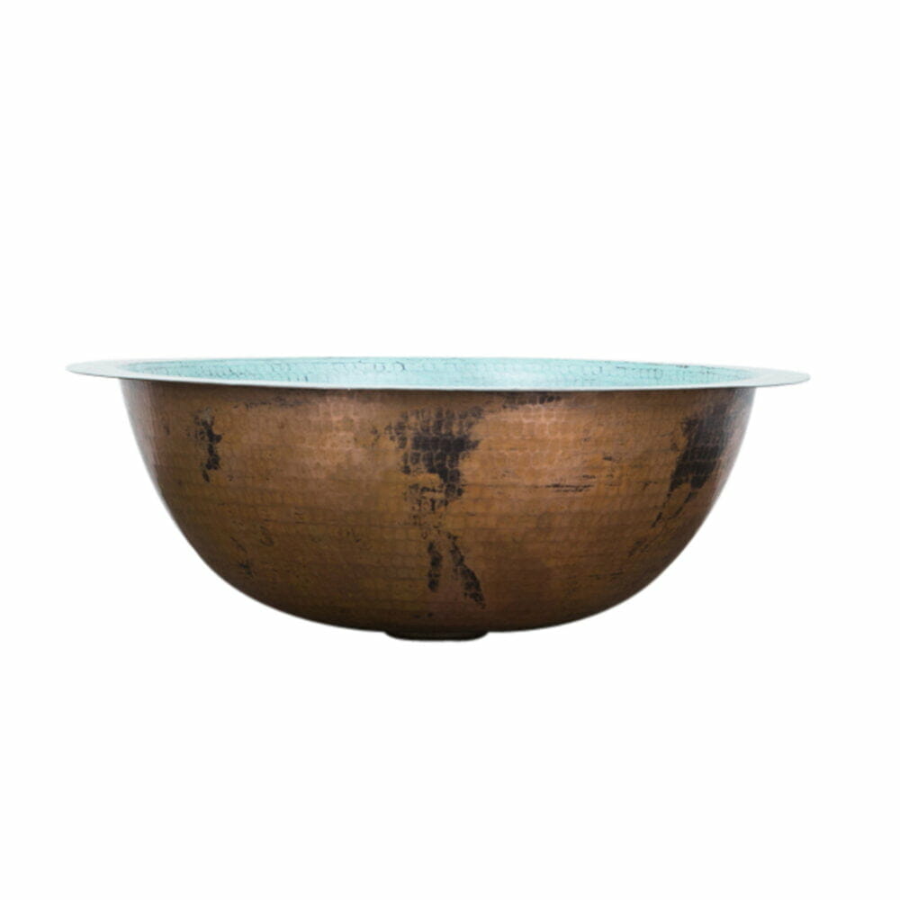 copper turquoise round drop in sink