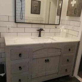 Old World Vanity in Avery Gray Wash with stone top and undermount sink