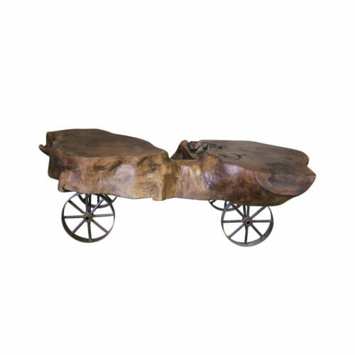 mesquite wagon wheel table front