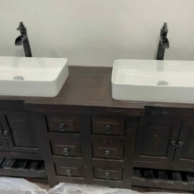 Robertson Vanity in Tobacco finish with double vessel sinks
