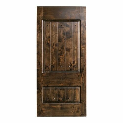 Bryer door with metal accents in dark walnut